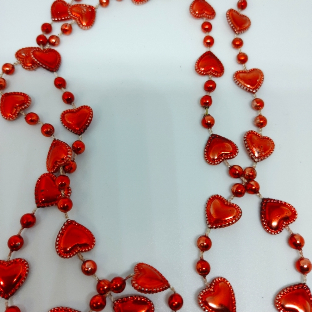 2 RUST COLOR HEARTS MARDI GRAS NECKLACES